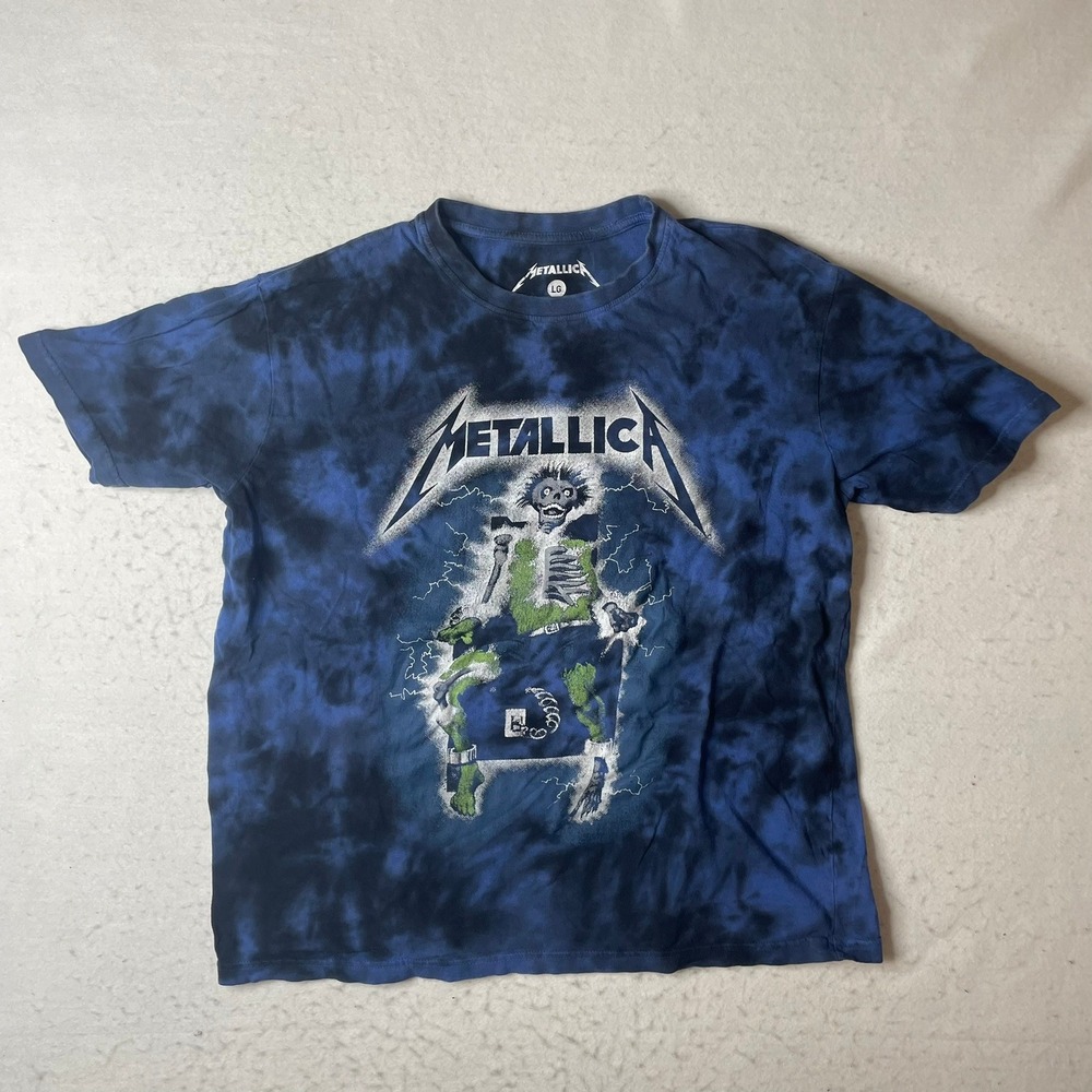Metallica Tie Dye T‎ Shirt Graphic Tee Large Blue Black Band Concert Music